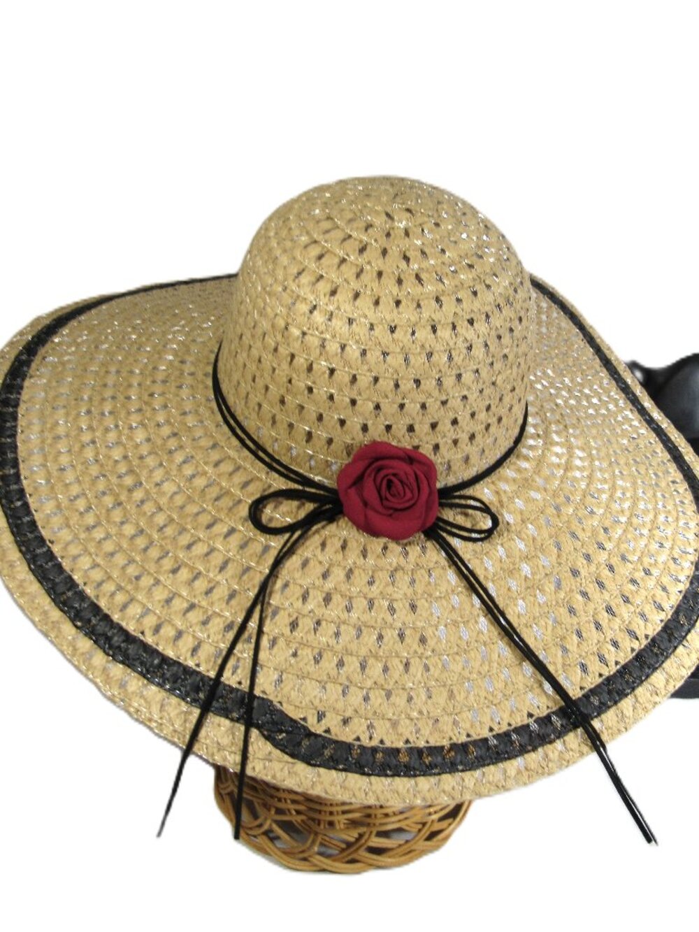 ELEGANT LADIES SUN HAT NEW , SIZE 7.5 RED ROSE WIDE PRIME CRUISE PARTY GARDEN